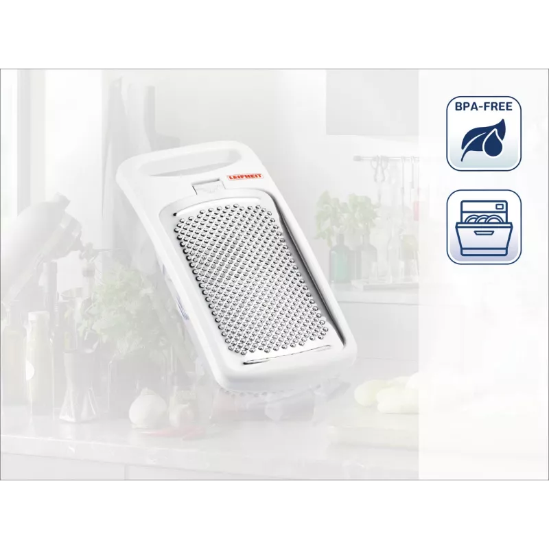 Ralador de noz-moscada LEIFHEIT, ComfortLine, superfície de ralar em aço inoxidável, branco/cinzento, recipiente integrado, lavável na máquina de lavar louça
