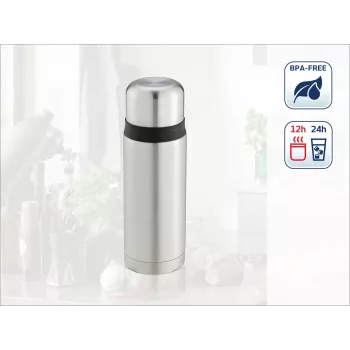 Garrafa térmica LEIFHEIT Thermos Coco 0,75L com isolamento a vácuo, aço inoxidável com recipiente interior de vidro, prateada