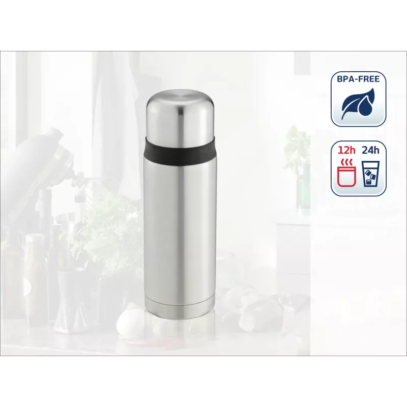 Garrafa térmica LEIFHEIT Thermos Coco 0,75L com isolamento a vácuo, aço inoxidável com recipiente interior de vidro, prateada