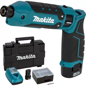 Chave de impacto angular a bateria Makita TD023DSE 7,2V Li-Ion com 2 baterias, carregador e mala de transporte