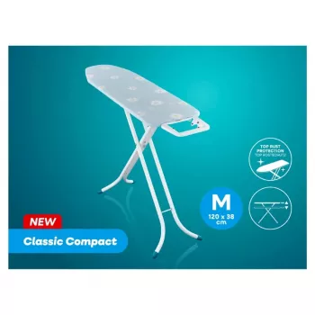 Tábua de passar a ferro LEIFHEIT Classic M Compact 120x38 cm com capa de algodão e apoio fixo para o ferro