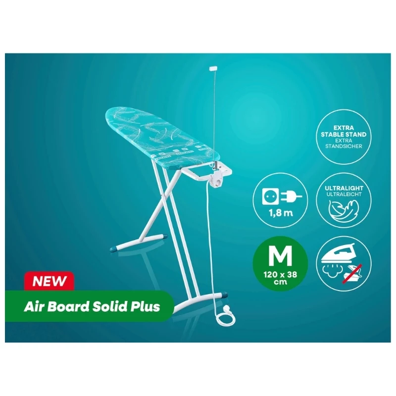 Tábua de passar a ferro LEIFHEIT Air Board M Solid Plus 120x38 cm com capa Thermo-Reflect