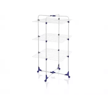 Estendal LEIFHEIT Classic Tower 270 para interior e exterior, 27 m de linha, dobrável, 3 níveis, branco/azul