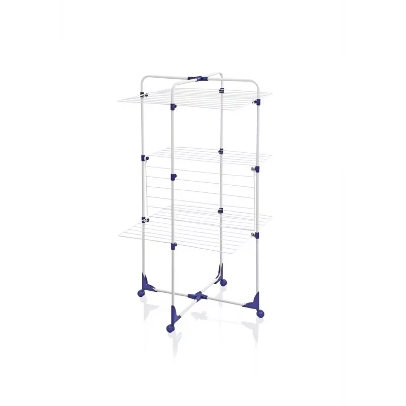 Estendal LEIFHEIT Classic Tower 270 para interior e exterior, 27 m de linha, dobrável, 3 níveis, branco/azul