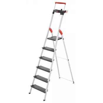 Escada doméstica de alumínio Hailo L100 TopLine 8050-607, 6 degraus, com prateleira multifunções
