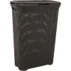 Cesto de roupa CURVER Style 40L com tampa de abrir, efeito rattan, cinzento-escuro
