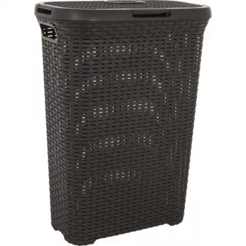 Cesto de roupa CURVER Style 40L com tampa de abrir, efeito rattan, cinzento-escuro