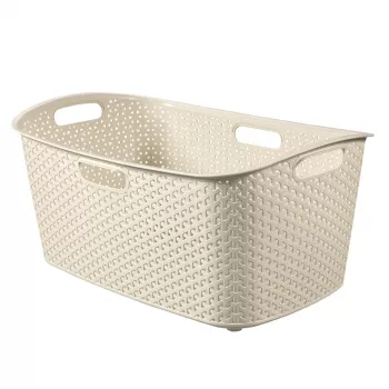 Cesto de roupa CURVER My Style 47L creme efeito rattan retangular com pegas