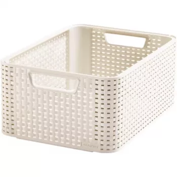 Caixa de arrumação Curver Style M 17L com tampa, efeito rattan, creme