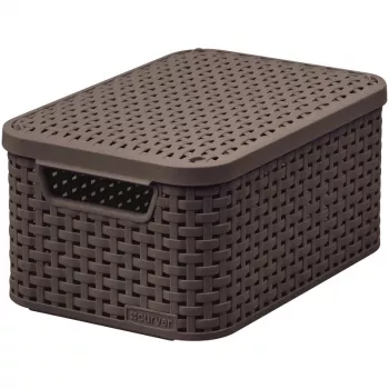 Caixa de arrumação CURVER Style S com tampa, 29,1 x 19,8 x 14,2 cm, castanho-escuro, 8,18 L, dobrável, pega com ilhós metálicos