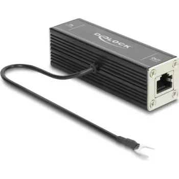 Proteção contra sobretensão de rede Delock RJ45 Cat.6A, compatível com PoE++, 10 Gbps, blindada, preta