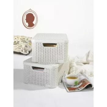 Caixa de arrumação CURVER Style M com tampa, 39,3 x 29,3 x 18,7 cm, creme, 21,6L, dobrável