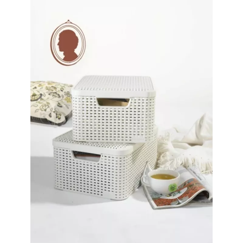 Caixa de arrumação CURVER Style M com tampa, 39,3 x 29,3 x 18,7 cm, creme, 21,6L, dobrável