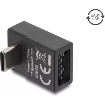 Adaptador USB 2.0 Delock ficha USB Type-C para conector fêmea Easy USB Type-A inclinado, preto