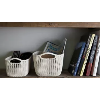 Cesto de arrumação retangular Curver Knit XS 3L branco 25x18x14 cm