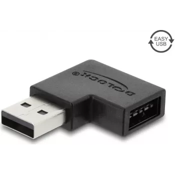 Adaptador USB 2.0 Delock ficha Type-A para conector fêmea Easy USB Type-A, inclinado para a esquerda, preto