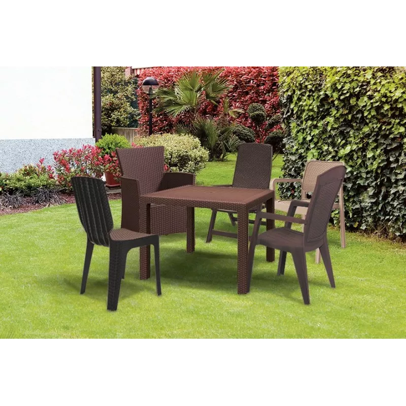 Mesa de jardim Keter Melody Quartet castanha mesa de refeição exterior retangular para 6 pessoas