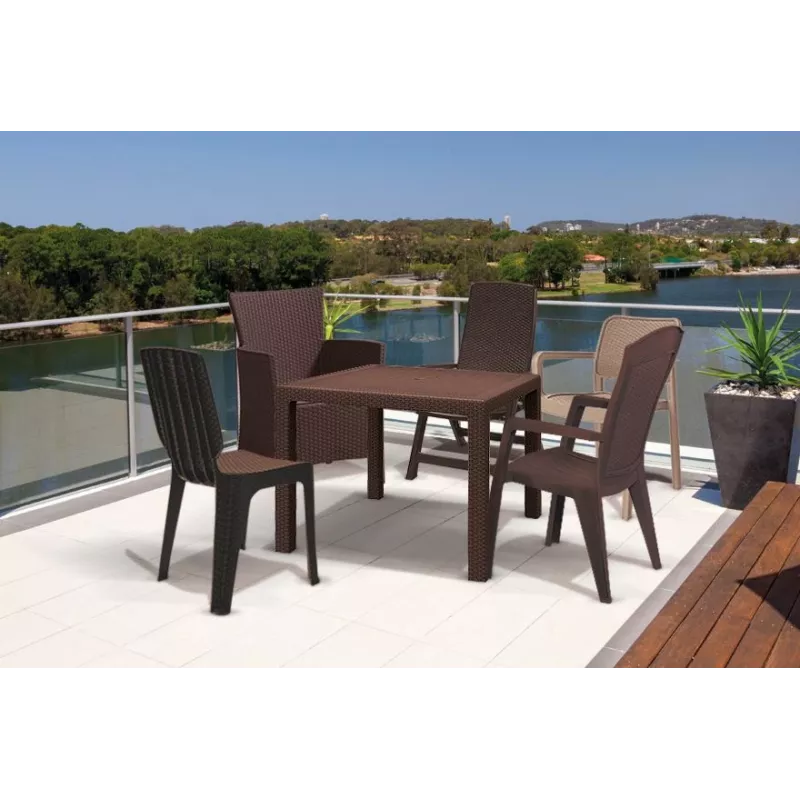 Mesa de jardim Keter Melody Quartet castanha mesa de refeição exterior retangular para 6 pessoas