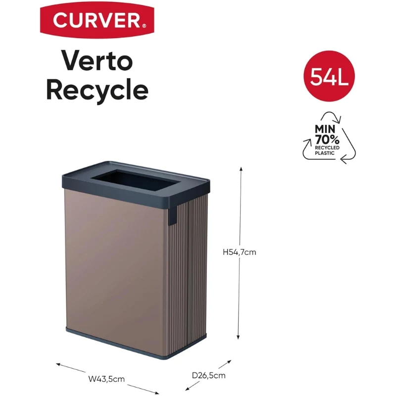 CURVER caixote do lixo retangular metalizado Verto Recycle 54L rosa pérola