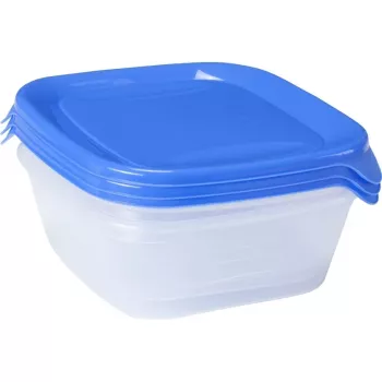 CURVER Fresh&Go Conjunto de Recipientes com 3, 0,8 L cada, Azul, Tampas Herméticas, Sem BPA, Micro-ondas, Congelador, Máquina de Lavar Loiça