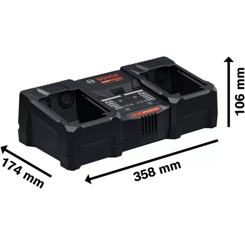 Bosch EXAL18V2-320 (C) Carregador Duplo Rápido para Baterias de Iões de Lítio 18V, 16A, Active Air Cooling, Compatível com Bluetooth