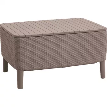 Keter Salemo Mesa de Centro Exterior em Bege – Mesa de Resina Durável com Aspeto de Rattan para o Terraço