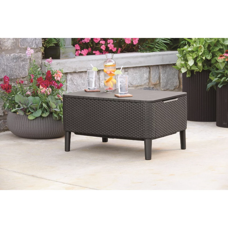 Keter Salemo Mesa de Centro Exterior em Bege – Mesa de Resina Durável com Aspeto de Rattan para o Terraço
