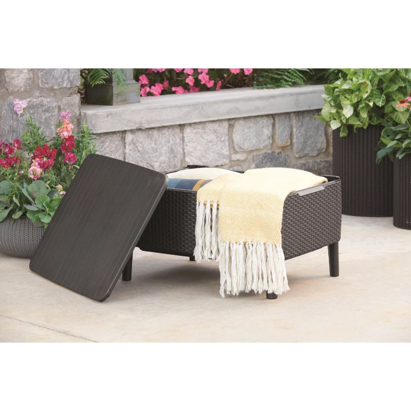 Keter Salemo Mesa de Centro Exterior em Bege – Mesa de Resina Durável com Aspeto de Rattan para o Terraço