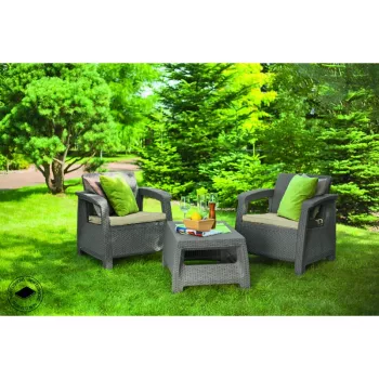 KETER Corfu Mesa de Jardim, Aspeto de Rattan em Resina, Bege, Retangular, Resistente às Intempéries, Proteção UV, Montagem Fácil