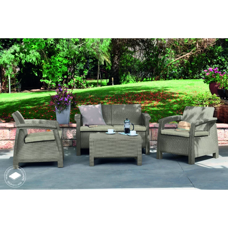 KETER Corfu Mesa de Jardim, Aspeto de Rattan em Resina, Bege, Retangular, Resistente às Intempéries, Proteção UV, Montagem Fácil