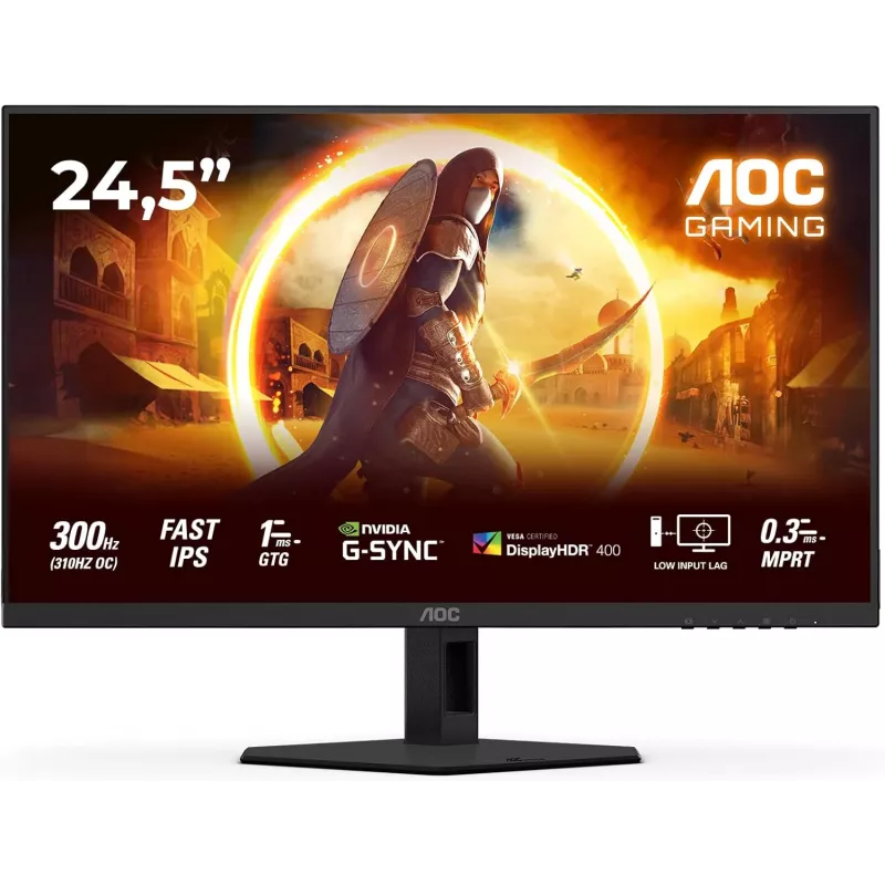 AOC 25G4SRE 24,5 polegadas Full HD IPS monitor gaming, 180Hz, 0,5ms, DisplayHDR 400, FreeSync Premium, monitor ajustável em altura AOC 25G4SRE (recondicionado)