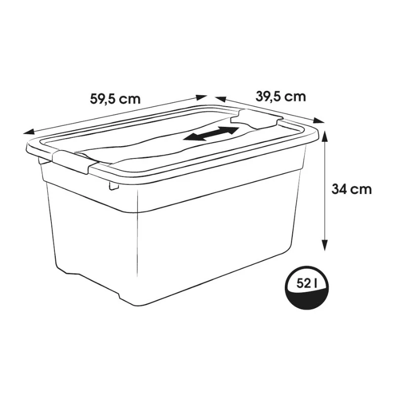 Caixa com tampa keeeper Crystalbox Cornelia 52L, 59,5 x 39,5 x 34 cm, transparente