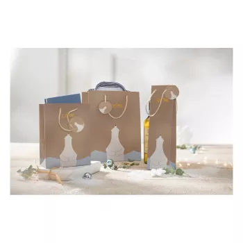 SIGEL GT050 Sacos de presente, urso polar com motivo de estrelas cadentes, 17 x 23 cm, pack de 5, papel, asas de cordão, certificado FSC