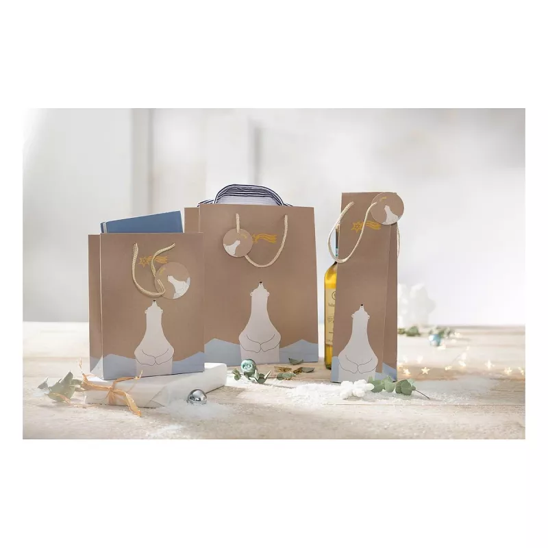 SIGEL GT050 Sacos de presente, urso polar com motivo de estrelas cadentes, 17 x 23 cm, pack de 5, papel, asas de cordão, certificado FSC