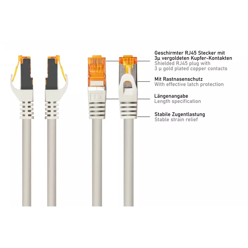 Kabelmeister Cabo de rede Cat.7 S/FTP Patch RJ45, TPE sem halogéneos, cinzento, 0,15 m