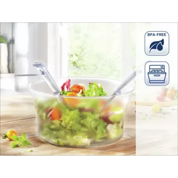 LEIFHEIT Sterling Talheres de salada, aço inoxidável com cabos de plástico preto, conjunto de 2 peças, adequado para máquina de lavar louça