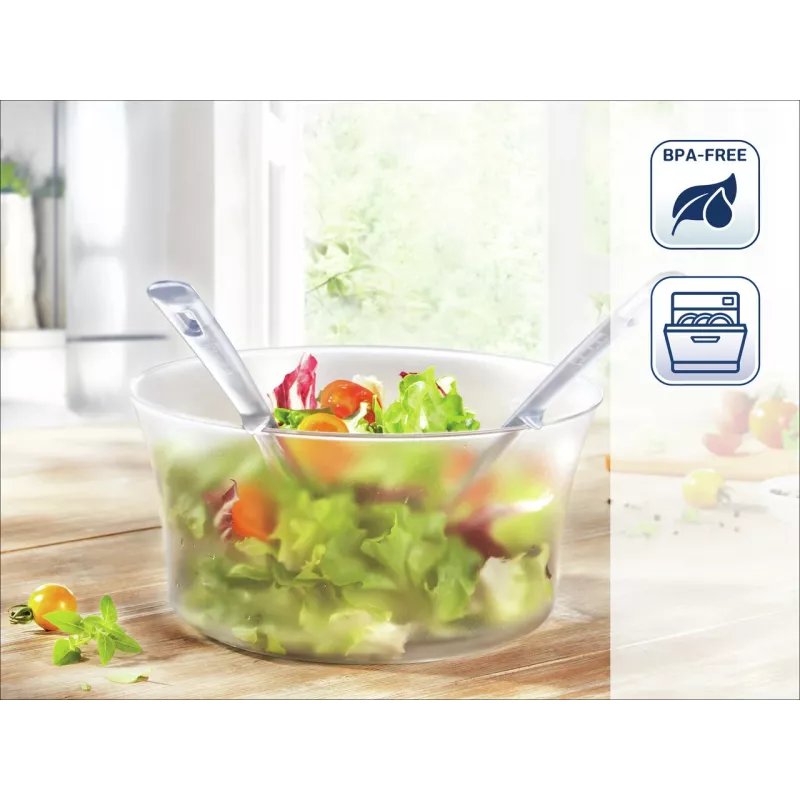 LEIFHEIT Sterling Talheres de salada, aço inoxidável com cabos de plástico preto, conjunto de 2 peças, adequado para máquina de lavar louça