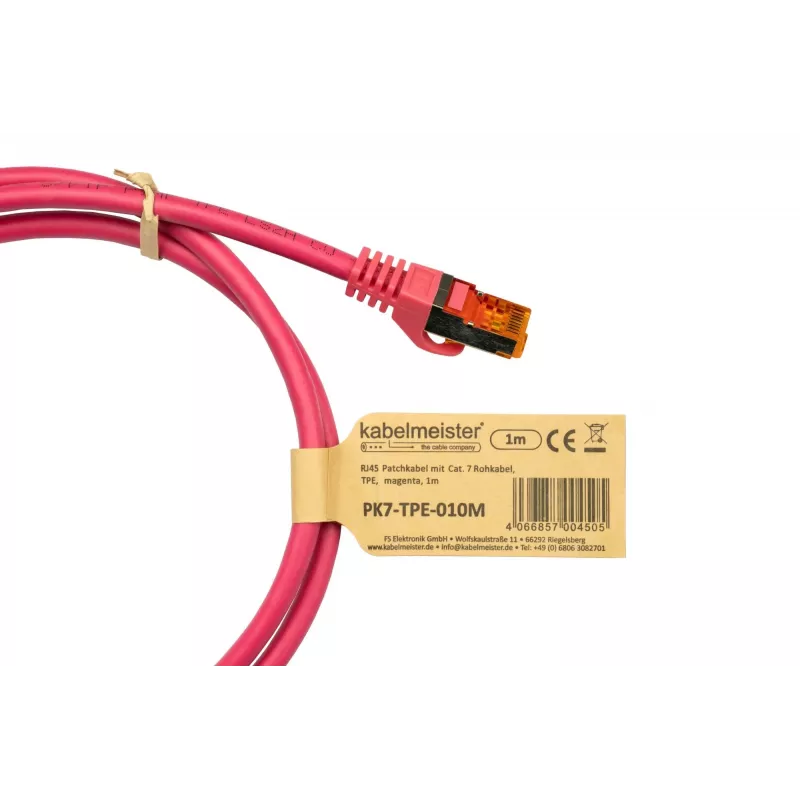 Cabo de rede Cat.7 S/FTP KABELMEISTER RJ45, bainha TPE, sem halogéneos, magenta, 1,5 m