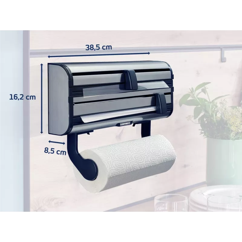 LEIFHEIT Parat Royal dispensador de parede para papel, película aderente e película, branco/prateado