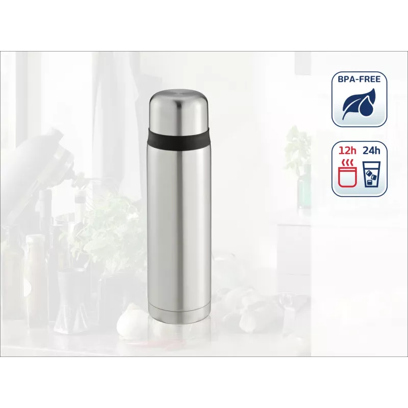 LEIFHEIT Thermos Coco 1,0L garrafa térmica de aço inoxidável com isolamento a vácuo, prateado