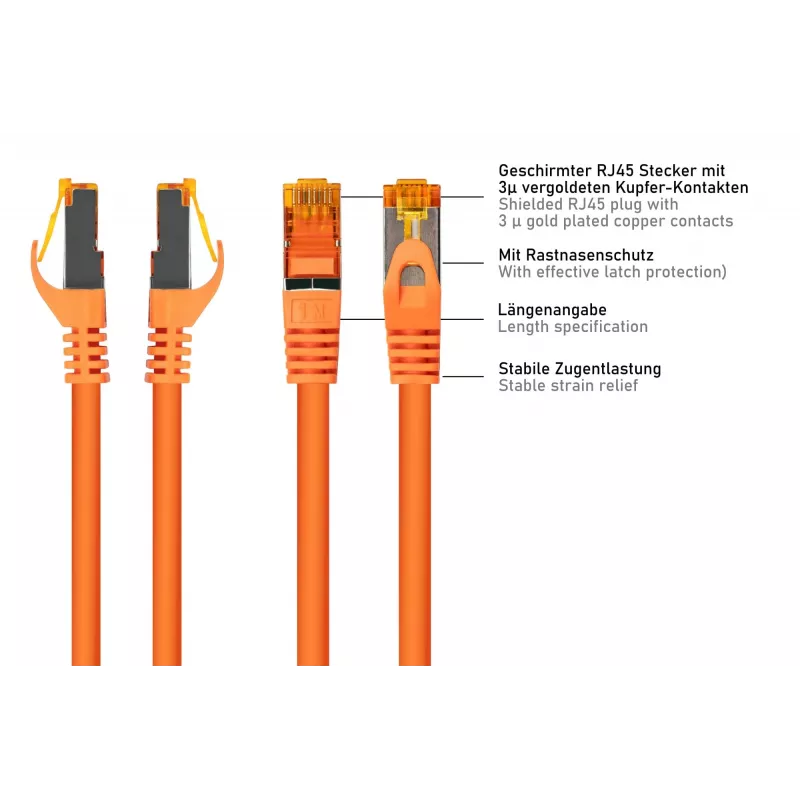 Cabo de rede Cat.7 S/FTP Kabelmeister, RJ45, TPE, sem halogéneos, laranja, 5 m