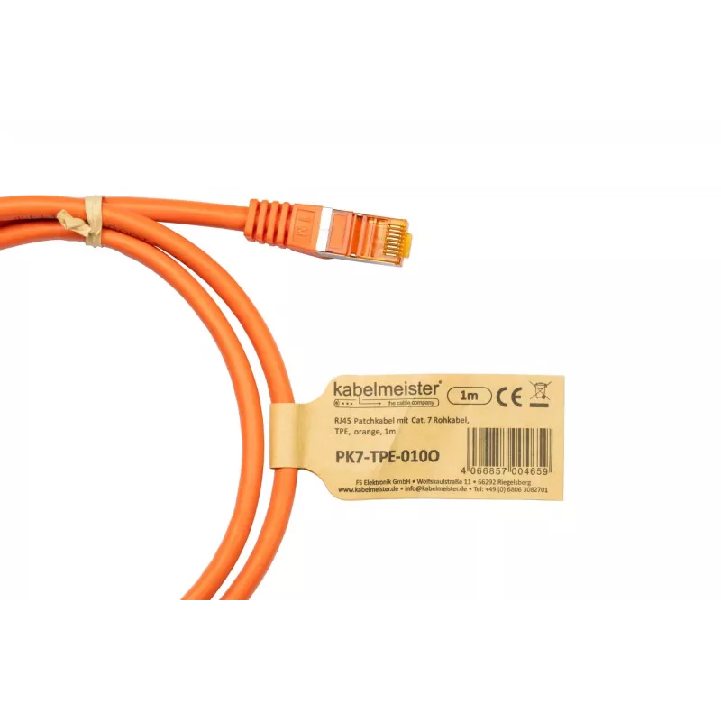 Cabo de rede Cat.7 S/FTP RJ45 Kabelmeister, bainha TPE, sem halogéneos, laranja, 15m