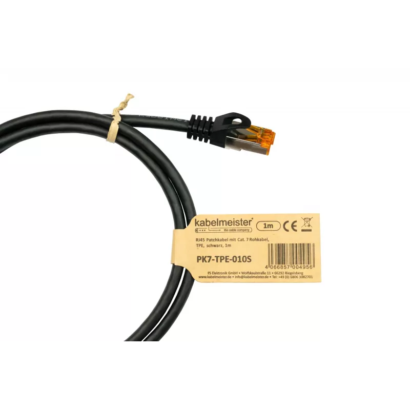 Cabo de rede RJ45 Cat.7 S/FTP Kabelmeister, bainha TPE, sem halogéneos, preto, 0,15m