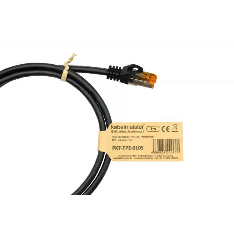 Cabo de rede RJ45 Cat.7 Kabelmeister, bainha TPE altamente flexível, sem halogéneos, preto, 0,5m