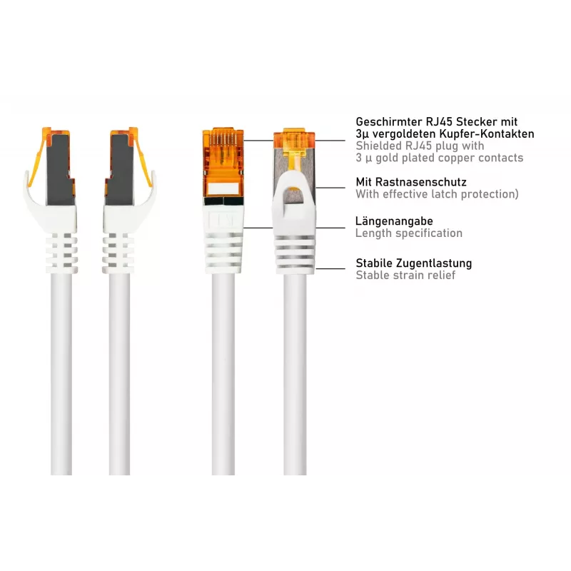 Cabo de rede Cat.7 S/FTP Kabelmeister RJ45, bainha TPE, sem halogéneos, branco, 1m