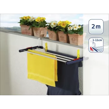 Estendal de roupa suspenso LEIFHEIT Quartett 20, 2m de comprimento de secagem, 4 varões de aço revestidos, dobrável, branco/azul
