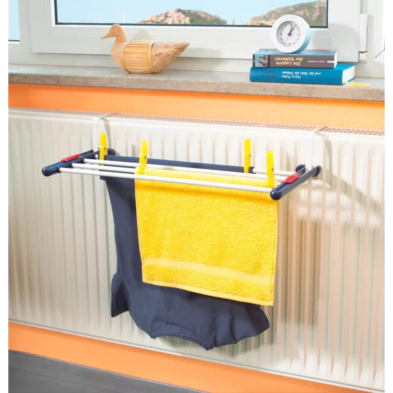Estendal de roupa suspenso LEIFHEIT Quartett 20, 2m de comprimento de secagem, 4 varões de aço revestidos, dobrável, branco/azul