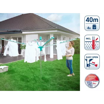 Estendal de roupa LEIFHEIT Linomatic 400 Easy 40 m, alumínio, prateado/azul