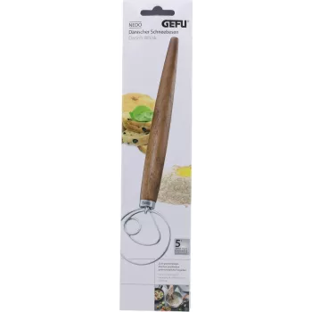 Batedor de massa dinamarquês GEFU NEDO 14353, aço inoxidável e madeira, 33 cm