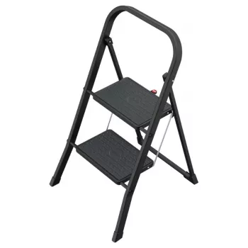 HAILO K44 StandardLine escadote dobrável com barra de segurança, 2 degraus, aço, preto, 150 kg